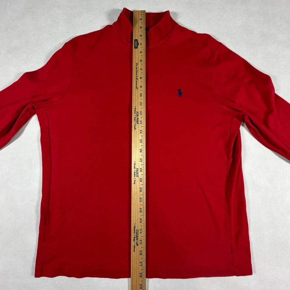 Polo Ralph Lauren Mens Red 100% Pima‎ Cotton Quarter Zip Pullover Sweater Large